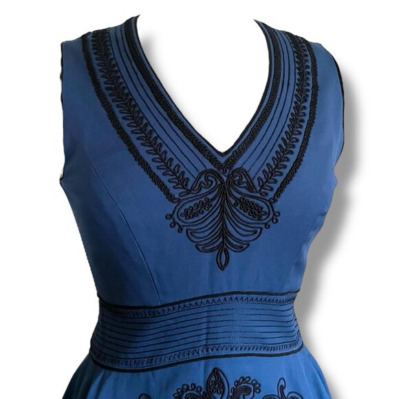 Badgley Mischka Womens Dress Sz 2 Black Black Embroidery Soutache Fit & Flare - Picture 5 of 11